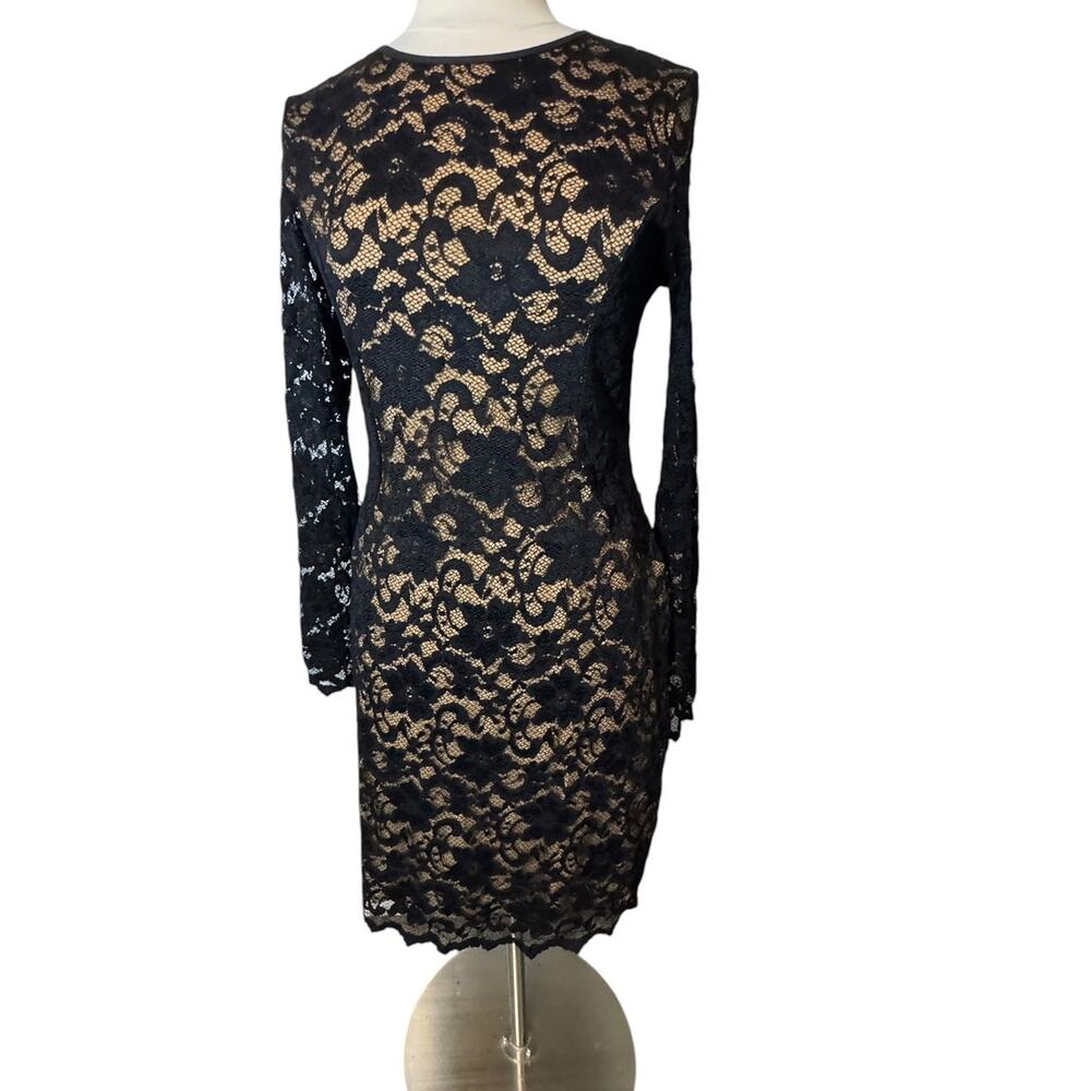 Karen Kane Black Lace Overlay Nude Slimming Stretch Dress Women’s Large